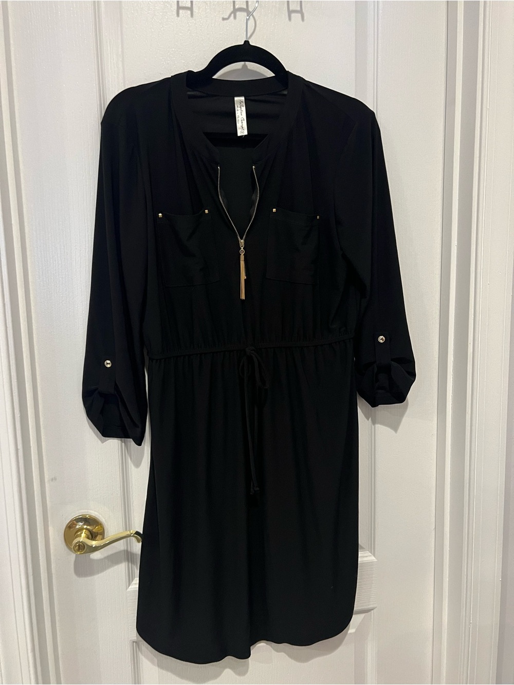 PerSeption Concept Black Zip-Front Dress ribbon to tie